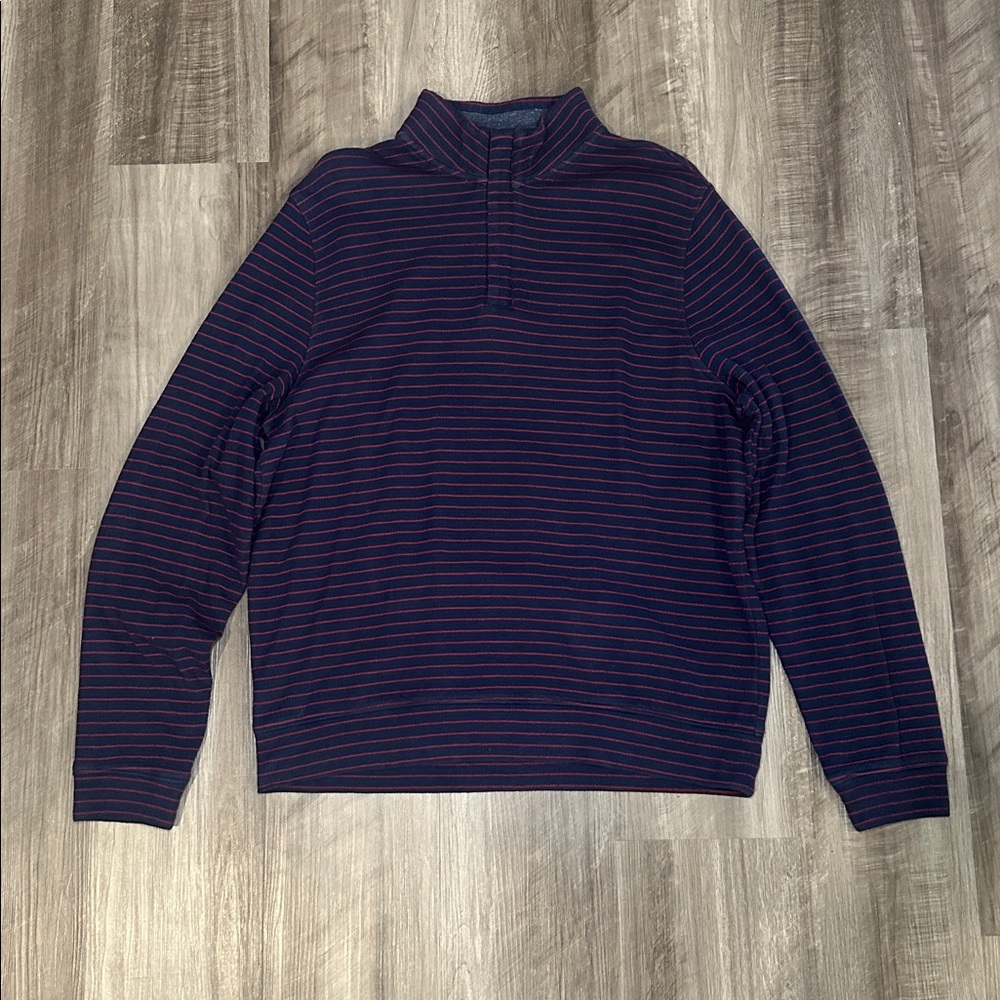 Jos. A. Bank 1905 Tailored Fit Navy and Red Striped Quarter Zip Pullover - XL - Picture 2 of 7